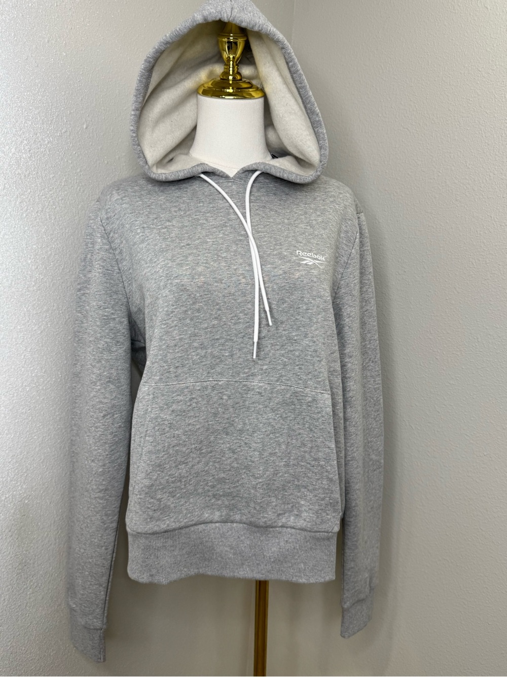 Reebok Identity Small Logo Fleece Hoodie Women M Gray NWT Pullover Sweatshirt